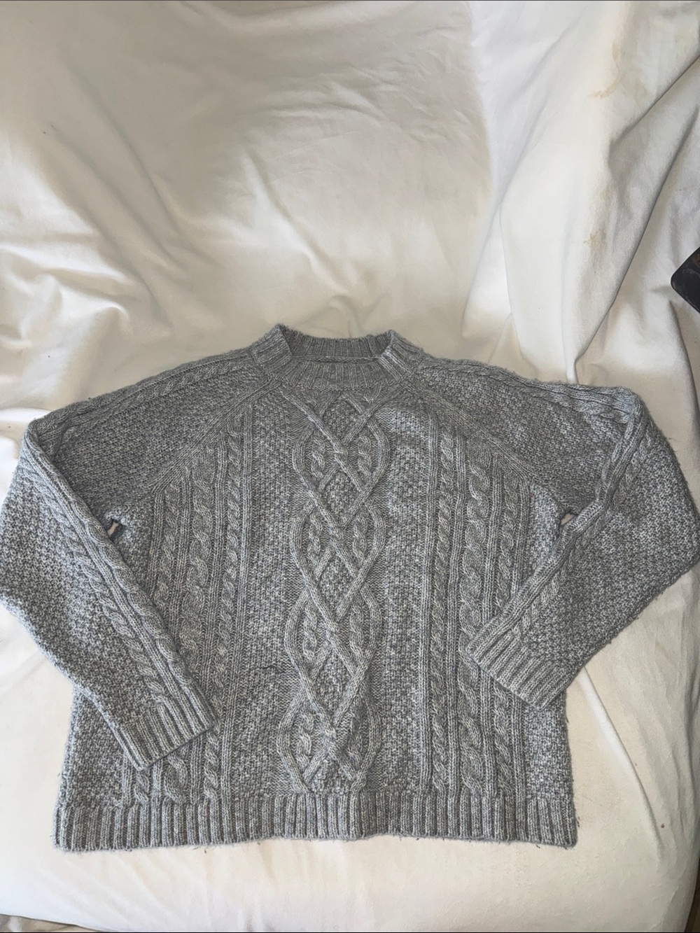 Abercrombie Cable Knit Crewneck Sweater - Light Gray